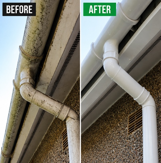 Fascia, soffit and guttering before and after professional cleaning